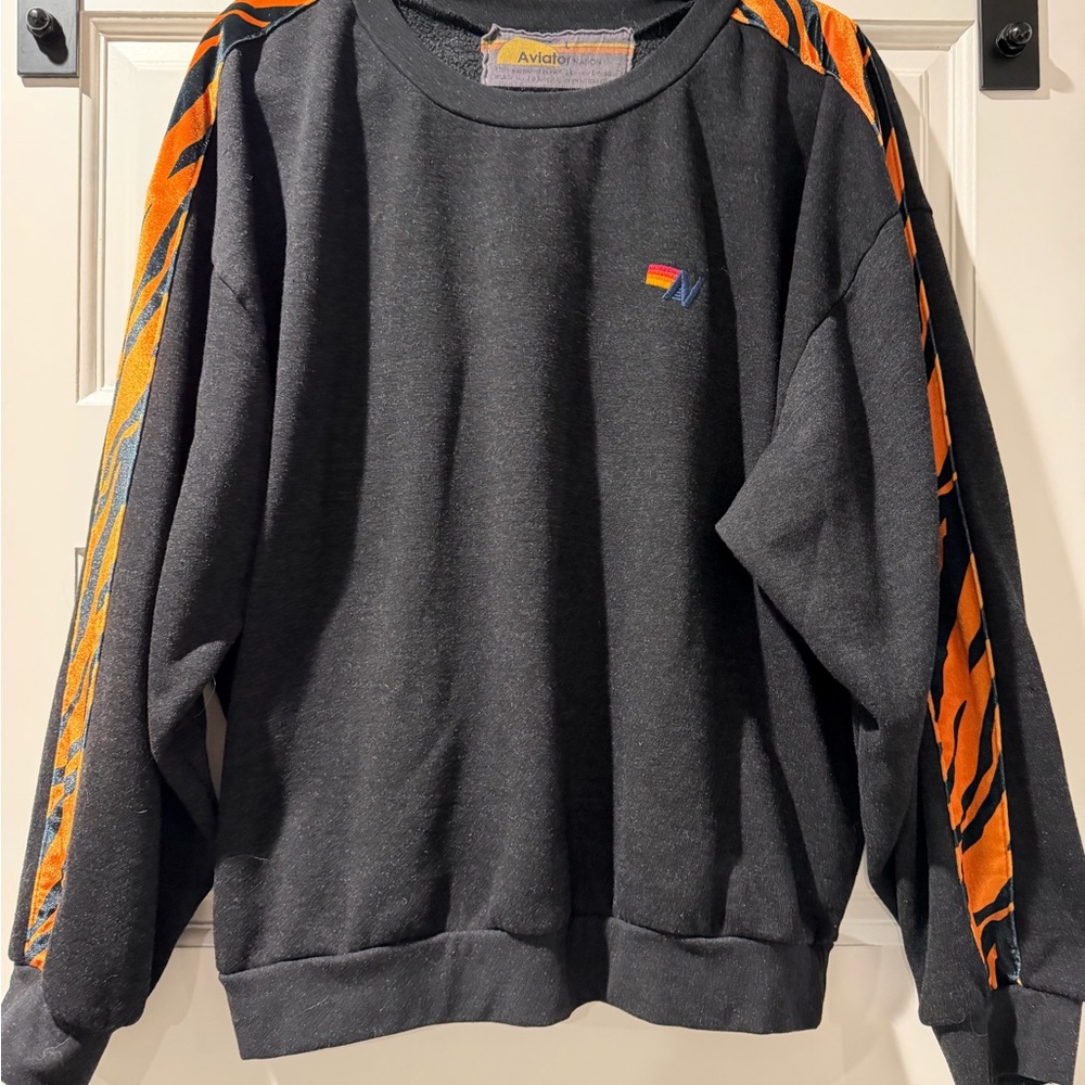 Aviator Nation Black Tiger Stripe Relaxed Fit Sweatshirt - Picture 3 of 5